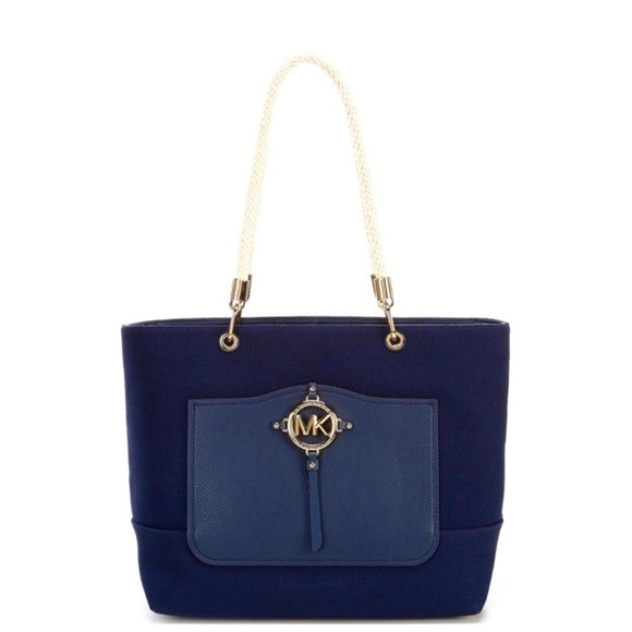 Never Been Used Michael Kors Amy Navy Blue Leather Handbag With Rope Handles - Picture 6 of 6